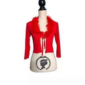 Delia's By The Fire Tie Front Sheer Cardigan Shrug Feather Collar XS - Picture 1 of 5