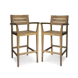 Christopher Knight Home Lera Outdoor Rustic Acacia Wood Barstool (Set of 2) Teak - Picture 1 of 5