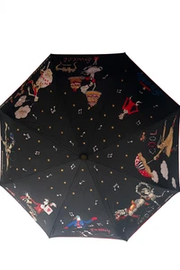 Ombrello Moschino Funny Chic – Fantasia Nera con Personaggi Colorati - Foto 1 di 2
