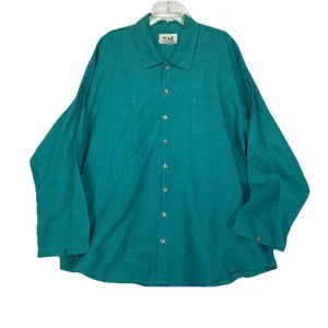 Flachs geknöpfte Leinenbluse Damengröße Large grün Langarmshirt USA - Bild 1 von 7