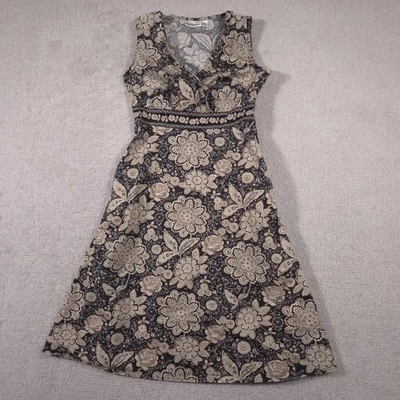 Croft & Barrow Dress Womens 8P Black Tan Floral Paisley Sleeveless V Neck - Image 1 of 4