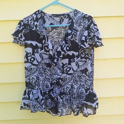 Blusa De Colección Para Mujer L Transparente Carrera Clásica En Niveles Volantes Manga Campesina Boho Y2K  Foto 1 de 4