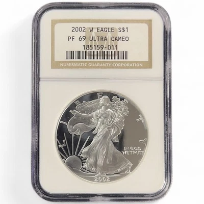 2002-W American Silver Eagle 1 oz .999 Silver Proof Coin PF69 NGC Ultra Cameo - Image 1 of 2