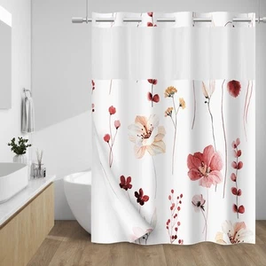 No Hook Shower Curtain with Snap in Liner - Floral Shower Curtain - Fabric Wa... - Picture 1 of 6