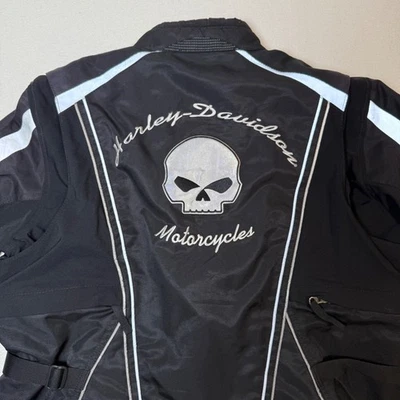 Harley Davidson Motorcycle Jacket Womens 1W Black Silver Riding Gear Biker Skull - Image 1 of 4