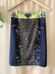 New Elie Tahari Womens Black Combo Leopard Print Silk Pencil Skirt sz 2 - Picture 1 of 13