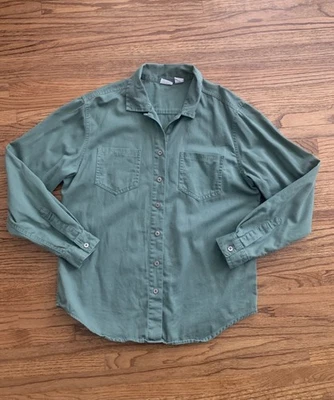 Camisa para mujer Cherokee 100 % algodón abotonada con cuello verde militar Cottagecore Foto 1 de 4