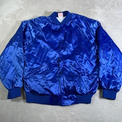 Vintage Cardinal Jacket Mens Large Blue Satin Bomber Snap Front Made in USA - Image 1 of 4