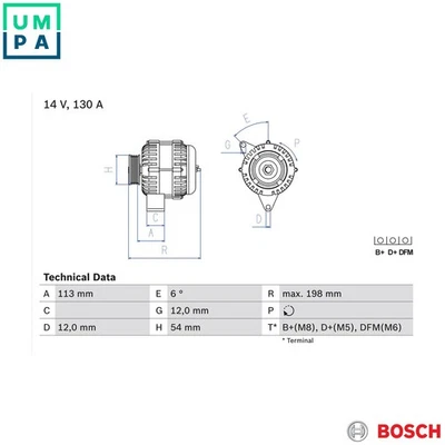 ALTERNATOR 0 986 049 000 FOR SAAB 9-5 9-3X A19DTR Z19DTR/19DTH/19DT 1.9L 4cyl - Image 1 of 4