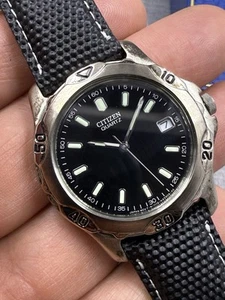Citizen Black Dial Date Stitched Strap Quartz 35mm Watch 1112-K13947 - Picture 1 of 9