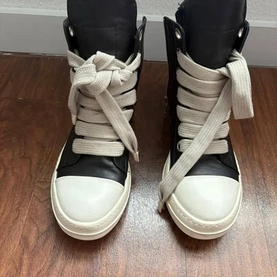 Rick owens leather black and white sneakers size 8 Men’s - Image 1 of 2