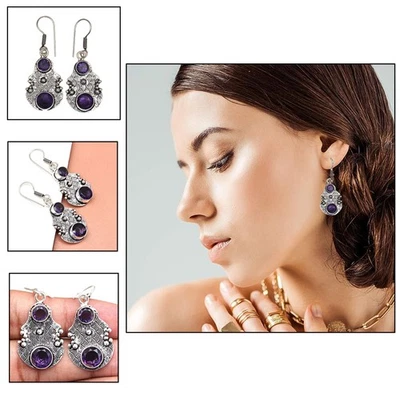 925 Silver Amethyst Sterling Gemstone Earring Jewelry Handmade Earrings Purple - Image 1 of 4