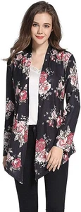 Kimono Open Front Cardigans Floral Print Coat Long Sleeve Outwear (Size:L) - Foto 1 di 6