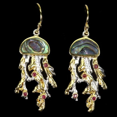 Pendientes de plata de ley 925 redondos rubí fregona piedras preciosas naturales medusas joyería Foto 1 de 4