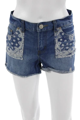 Molly Bracken 男女通用深蓝色佩斯利波西米亚聚棉弹性短裤 S 码 — 第 1/4 张图片