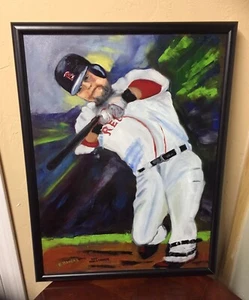 Pintura al óleo original sobre lienzo de Dustin Pedroia 2007 de los Medias Rojas firmada por el artista - Imagen 1 de 9