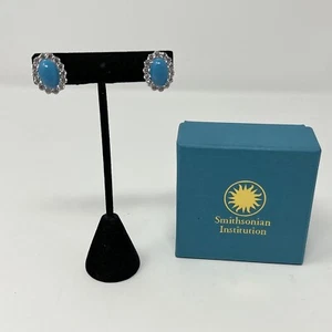 Smithsonian Inst. Sterling Silver Turquoise Earrings Fine Jewelry Cabochon - Picture 1 of 8