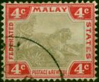Fed Of Malay States 1904 4C Grey-Brown & Scarlet Sg36b Fine Used