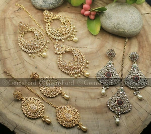 Neu Indische Pakistanische Bollywood Braut Ohrringe Tikka Tikah Set Hochzeit Schmuck - Bild 1 von 11