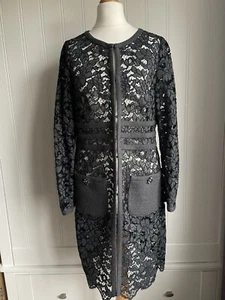 LUISA SPAGNOLI - LACE LONGLINE EVENING WEAR JACKET - CHARCOAL/BLACK - IT40 / UK8 - Picture 1 of 13