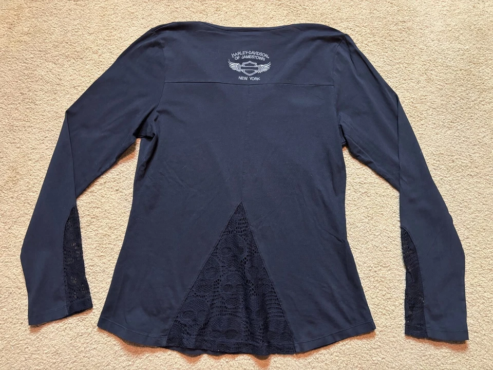 Camiseta negra vintage Y2K años 2000 Harley Davidson motocicleta encaje transparente motociclista L Foto 1 de 4