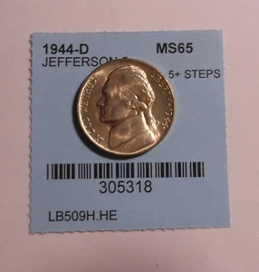 Jefferson Nickel 1944-D 5+ Schritte unzirkuliert - Bild 1 von 2