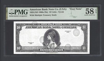 American Bank ABNC  10 Units 1929 Tyvek Test Note UNC  Grade 58 - Image 1 of 2