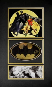 Classic BATMAN & ROBIN PRINT w GOLD FOIL LOGO HAND SIGNED by BOB KANE Matted - Picture 1 of 4