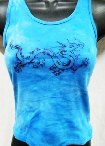 Running Dragon Hand Dyed Blue Tank Top Juniors Style Women's Shirt NEW UNWORN - Picture 1 of 1