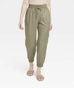 Women’s A New Day Woven Jogger Pants Olive Green L NWT - Picture 1 of 7