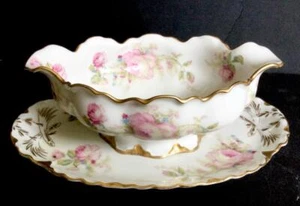Price drop HAVILAND LIMOGES SCHLEIGER 257C PINK ROSES GRAVY ATTACHED PLATE - Picture 1 of 12