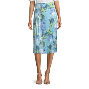 Worthington High Rise Midi Pleated Skirt Size S, XXL Msrp $60.00 Sky Floral New - Picture 1 of 2