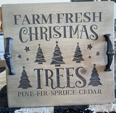 Bandeja de madera para servir con asas árbol de Navidad granja Santa bandeja de galletas rústica Foto 1 de 3