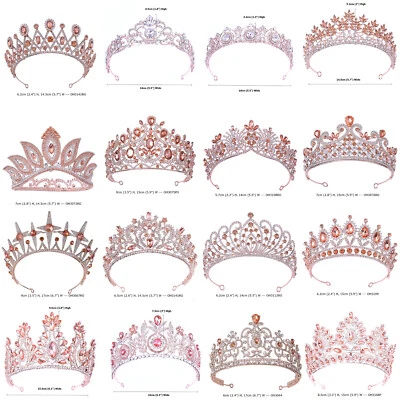 Roségold Kristall Königin Prinzessin Hochzeit Braut Diadem Tiara Krone 41 Stile - Bild 1 von 2