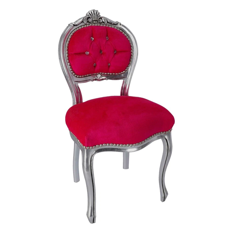 Poltroncina sedia musicista barocco argento velluto fucsia - Immagine 1 di 4
