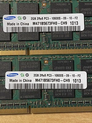 Samsung 2X2GB RAM 2Rx8 PC3-10600 (PN M471B5673FH0-CH9) - Image 1 of 2