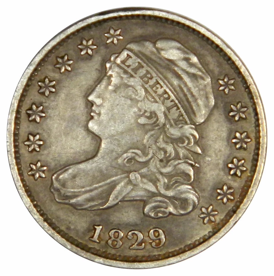 МОНЕТА НОМИНАЛОМ 10 ЦЕНТОВ 1829 С КРЫШКОЙ ~ ОСТРЫЙ ОРИГИНАЛЬНЫЙ ВИД! XF ЦЕНА ПРАВИЛЬНО! - Изображение 1 из 2