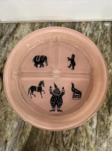 VTG Pink Baby Child Divided Plate Reverse Painted Glass Circus Clown Elephant - Picture 1 of 24