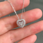 Elegant Women 925 Silver Heart Necklace Pendant Cubic Zircon Wedding Jewelry
