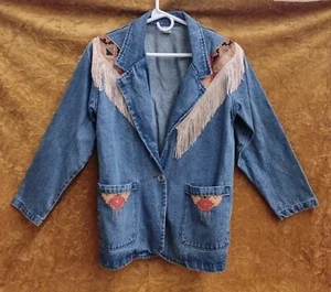 '80s '90s Fringed Jean Jacket Western Women's Small - Picture 1 of 4