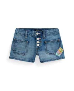Polo Ralph Lauren Patchwork Denim Shorts Toddler Girls 4 Blue Button Up Closure - Picture 1 of 18
