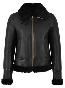 Chaqueta de piel de oveja B3 genuina negra de piel de oveja chaqueta de aviador voladora para damas F05 - Imagen 1 de 10