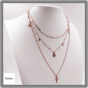 Collana Multifilo Donna in Argento 925 Rosato con Croce e Medaglia Madonna - Foto 1 di 7