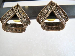 Vintage Large Size STERLING SILVER Marcasite Statement EARRINGS Stamped 925 T - Picture 1 of 7
