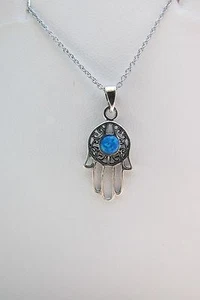 Opal Hamsa Viel Glück Evil Eye Sterling Silber Anhänger Kette Halskette - Bild 1 von 6