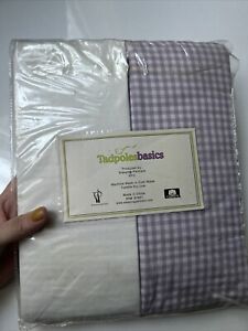 Tadpoles Basics 2-Pc Crib Fitted Sheets Cotton White & Purple Gingham