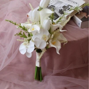 Satin Cloth Simulated Flowers Bouquet Calla Lily Wedding Flower - Picture 1 of 6