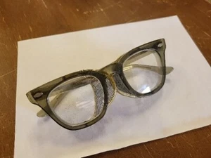 Vintage MSA Safety Glasses Smoke Gray Horn rim metal Wire mesh side steam punk - Picture 1 of 7