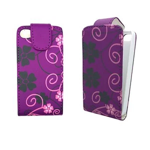 CASE FOR APPLE IPHONE 4/4S PURPLE PINK AND BLACK FLOWER SWIRL DESIGN FLIP COVER - Picture 1 of 6