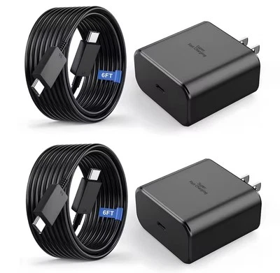 2 PACK 25w USB-C Fast Wall Charger+6FT Cable For Samsung Galaxy S21 S22 S23 S24 - Image 1 of 4